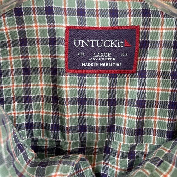 UNTUCKit Mens Large Plaid Green/ Red/Blue Long Sleeve Button Up Shirt - Picture 4 of 9